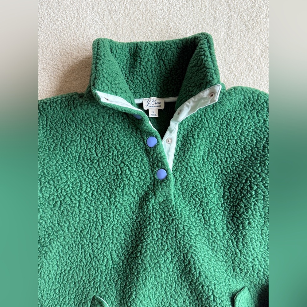 Jcrew green vintage style pullover fleece jacket size S - Picture 5 of 8